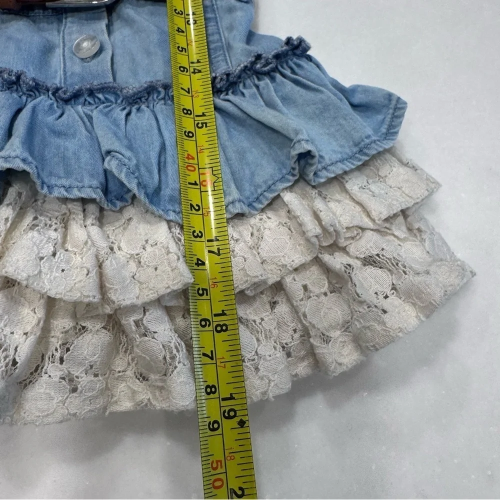 Guess toddler girls denim dress with lace ruffles size 2 belt, 100% cotton